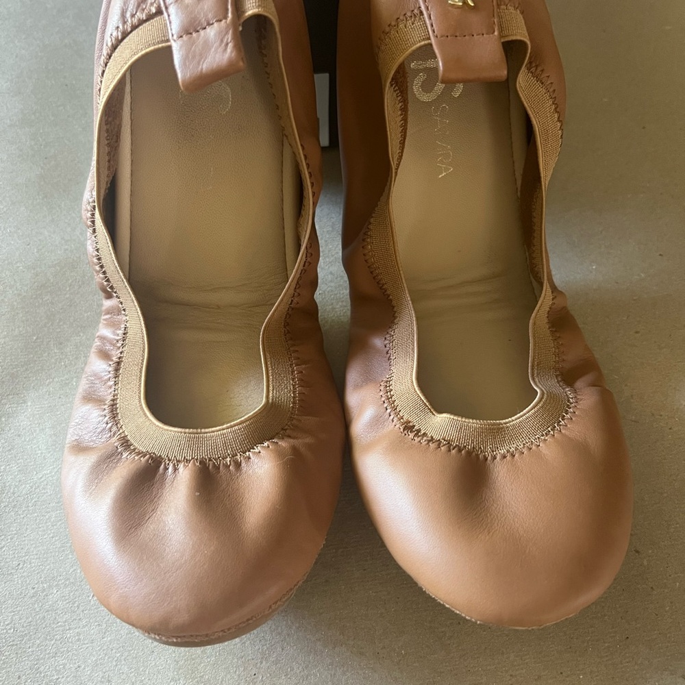 Whiskey Brown Leather YS Foldable Flats - Size 9